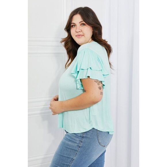 Culture Code Mi Amor Full Size Round Neck Ruffle Sleeve Top In Blue - Picture 3 of 12